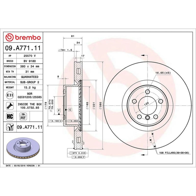 Brembo 2 x Brake Discs fits Land Rover Range Rover 2009-2012 4.4 5.0