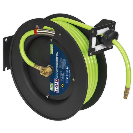 Sealey Retractable Air Hose Metal Reel 15m10mm ID High-Visibility TPR Hose Sealey - Dynamic Drive