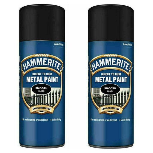 2x 400ml Hammerite SMOOTH BLACK Direct to Rust Metal Spray Paint Aerosol 400ml Hammerite - NN4 Online 