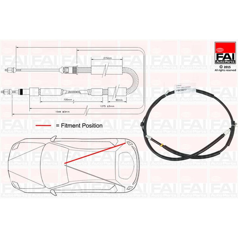 FAI Handbrake Cable Right Rear fits Citroën Xsara 1997-2005