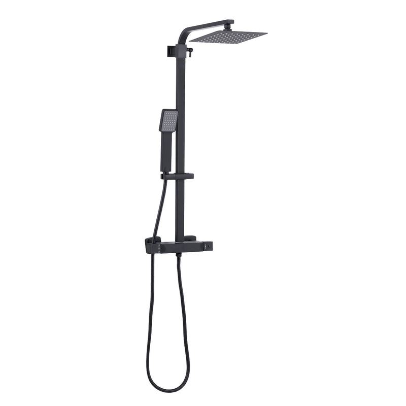 Baridi Thermostatic Shower Mixer Set 20x20cm Square Head Black