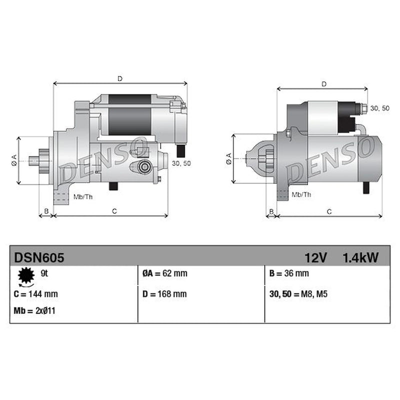 Denso Starter Motor 12V 1.4kW 9 Teeth fits Jaguar S-Type II 1999-2007 4.0 4.2