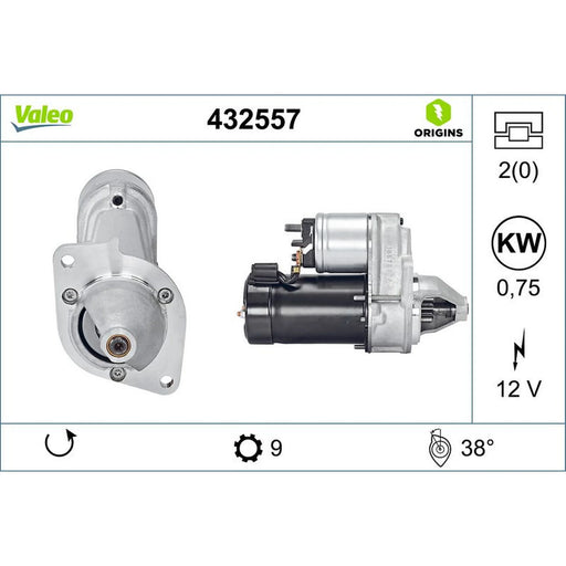 Valeo Starter Motor 12V 0.75kW 9 Teeth 432557