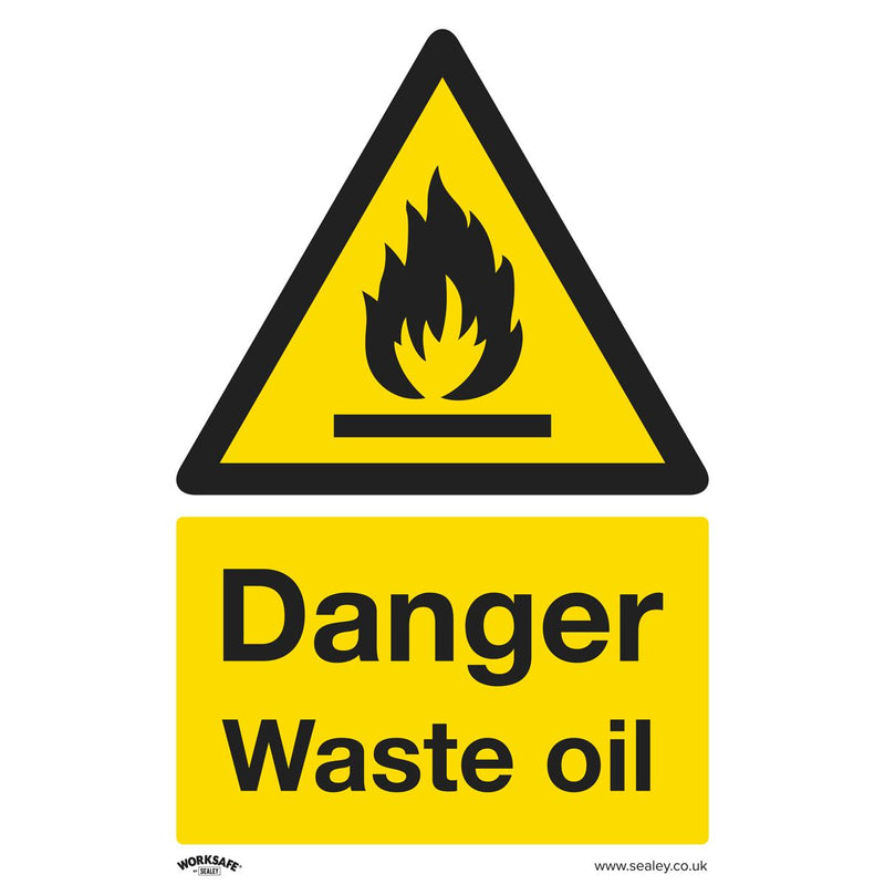 Sealey Warning Safety Sign Danger Waste Oil Rigid Plastic Pack of 10 Sealey - Dynamic Drive