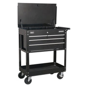 Sealey Heavy-Duty Mobile Tool & Parts Trolley with 4 Drawers & Lockable Top Blac Sealey - Dynamic Drive