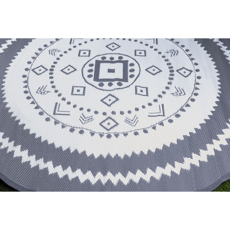 Outdoor Garden Rug Portable Mat for Decking Patio Round Grey/White 150 cm Dia Gardenwize  - Dynamic Drive