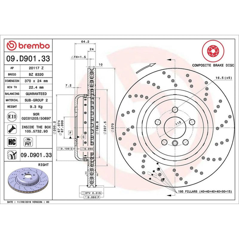 Brembo 2 x Rear Aluminium Brake Disc Hub Brake Discs 09.D901.33