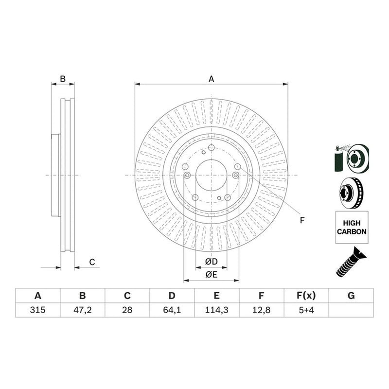 Bosch Front Brake Vented Discs & Pads fits Honda Cr-V IV 2012-2018 1.6 2.2