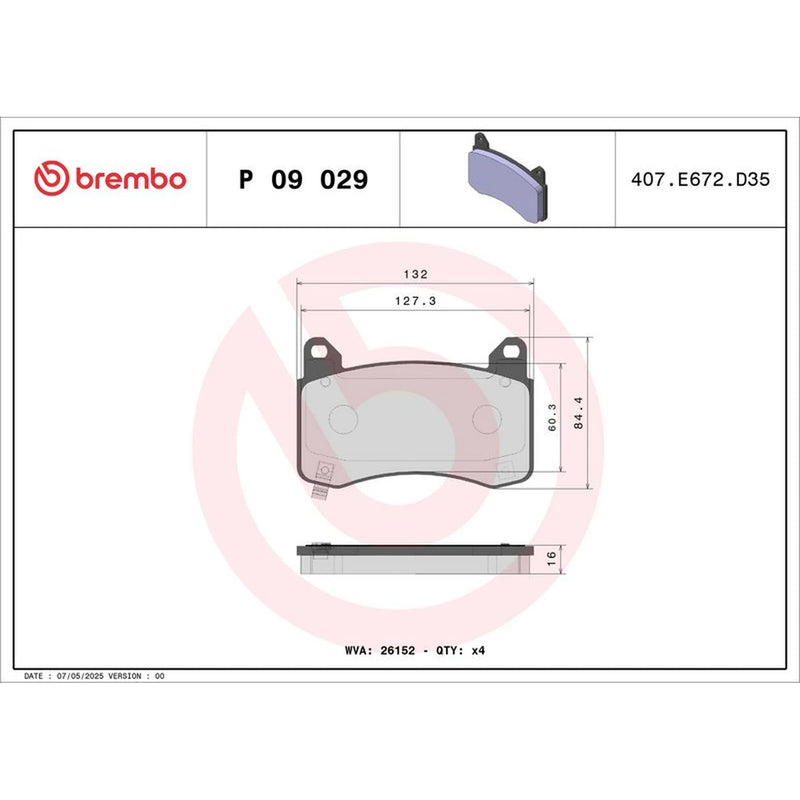 Brembo 4 x Front Brake Pad Set fits Tesla Model 3 2017-2020