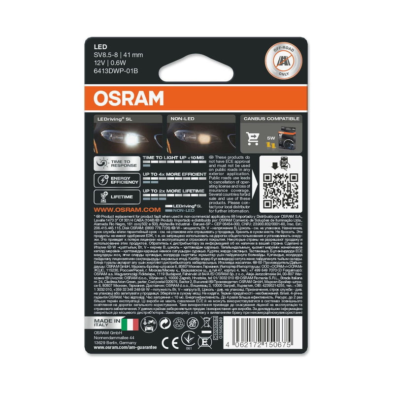 Osram LED Interior White Festoon Bulb 41mm SV8.5-8 265 LEDriving SL 6413DWP-01B Osram - Dynamic Drive