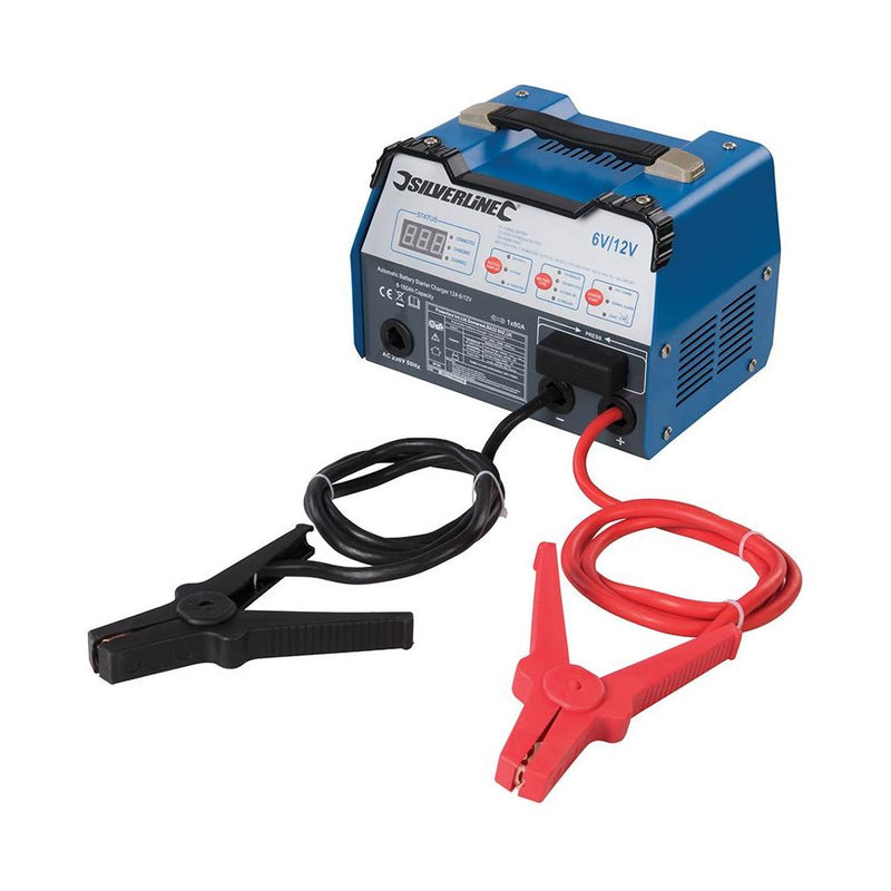 Silverline Automatic Battery Starter Charger 12A 6/12V 8-180Ah Capacity Silverline - Dynamic Drive