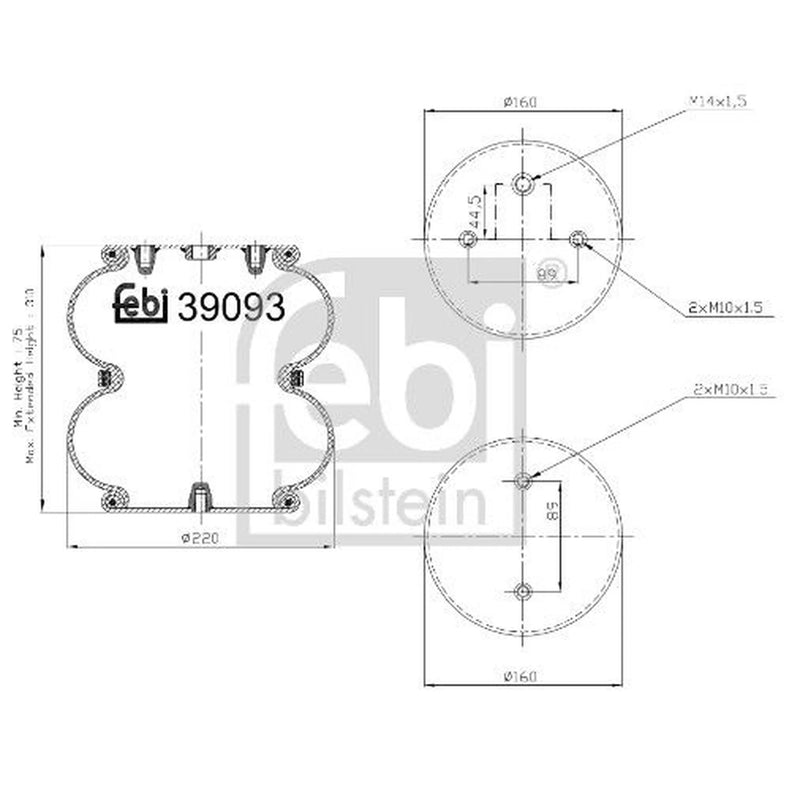 Febi Air Suspension Bellow 160mm Rear Right 39093