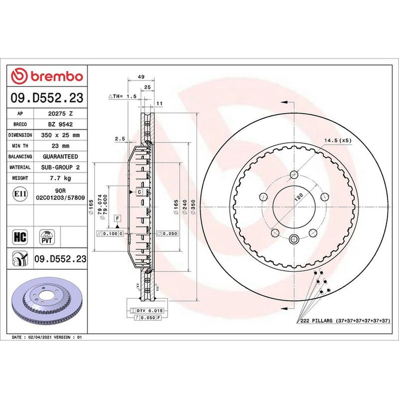 Brembo Steel Rear Brake Disc Hub Brake Discs 09.D552.23-x2