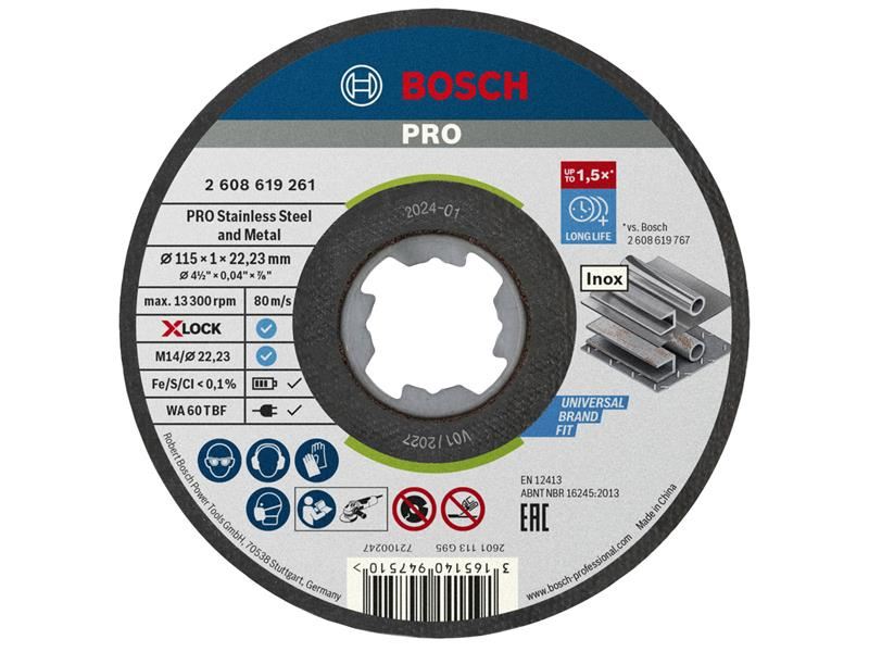 Bosch Powertool Accessories PRO Stainless Steel and Metal Bonded Cutting Disc 115 x 1.0 x 22.23mm Pack of 10 Bosch Powertool Accessories - Town Tools