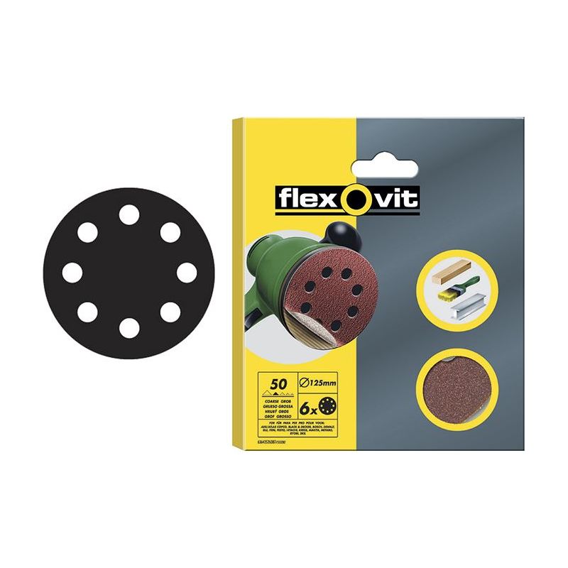 Flexovit Hook & Loop Sanding Disc 125mm Coarse 50G (Pack 15) Flexovit - Dynamic Drive