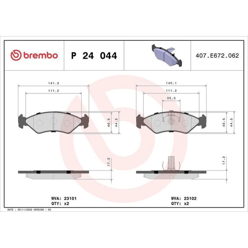 Brembo 4 x Front Brake Pad Set fits Ford Courier Box Body/Mpv 1991-1996 1.3 1.8