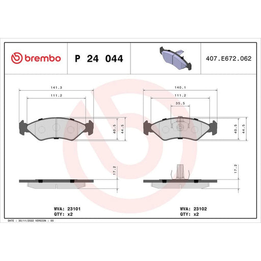 Brembo 4 x Front Brake Pad Set fits Ford Courier Box Body/Mpv 1991-1996 1.3 1.8
