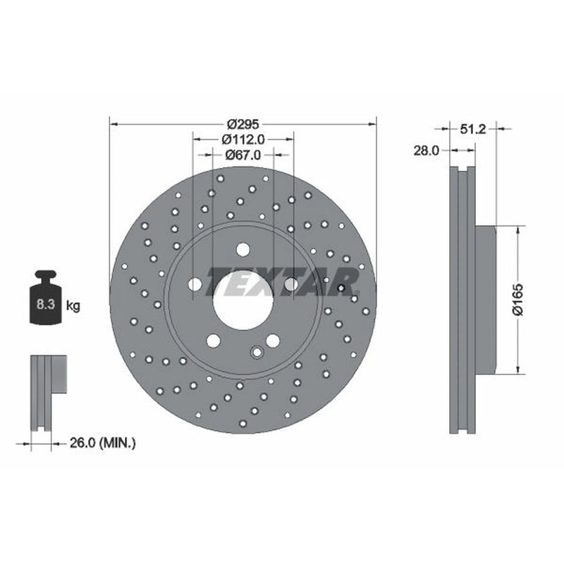 Textar 2 x Perforated Front Brake Discs 92257505-x2