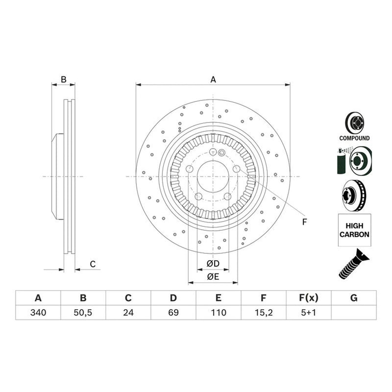 Bosch Rear Brake Vented Discs & Pads fits Mercedes-Benz S-Class 2013-2020