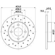 Mintex Rear Brake Perforated Discs & Pads fits Abarth 500 2008 on 1.4