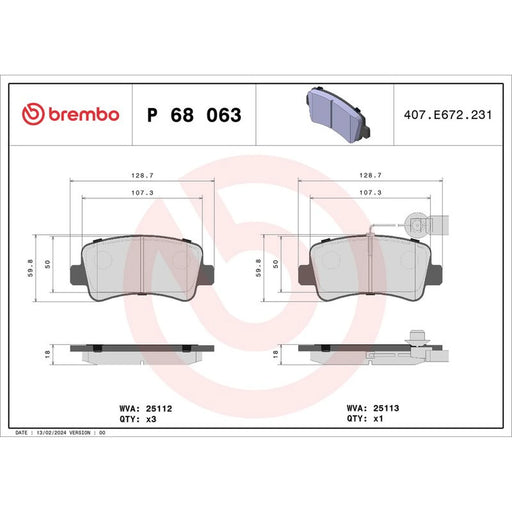 Brembo 4 x Rear Brake Pad Set fits Nissan Interstar 2021-2024