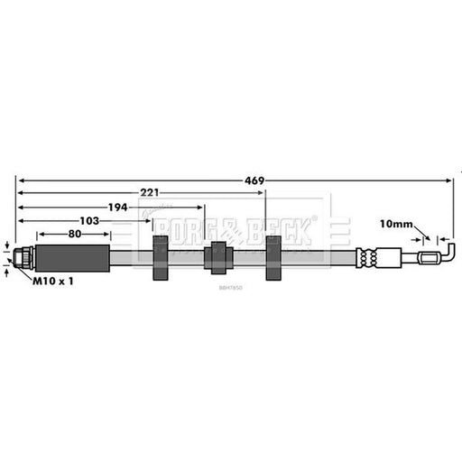 Borg & Beck Brake Hydraulic Hose Line Front Right BBH7850