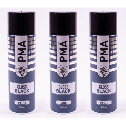 3x Autotek Professional Gloss Black 500ml Spray Paint High Coverage Autotek - Dynamic Drive