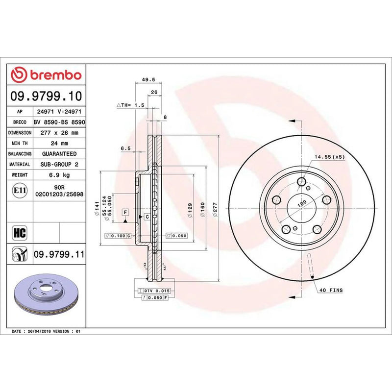 Brembo 2 x Brake Discs fits Toyota Avensis 2003-2008 1.6 1.8 2.0
