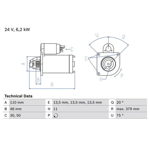 Bosch Starter Motor 24V 6.2kW 11 Teeth