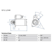 Bosch Starter Motor 12V 1.2kW 8 Teeth fits Toyota Yaris/Vitz 1999-2005 1.0 1.3
