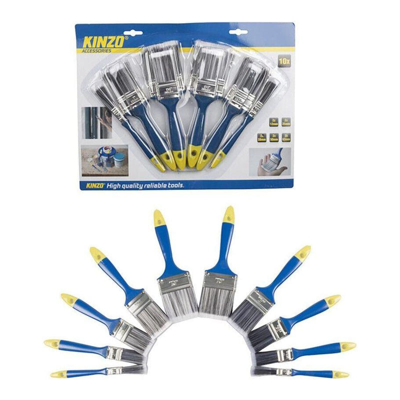 KINZO Paint Brushes x 10 Synthetic Flat Brush Paint Brush DIY Home Decorating Kinzo - NN4 Online