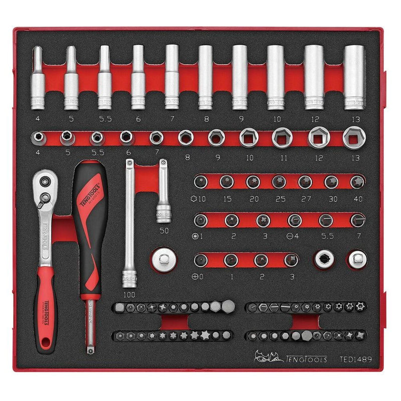 Teng Tools 1/4" Socket Set 6 pt FOAM2 89 Pieces Teng Tools - Dynamic Drive