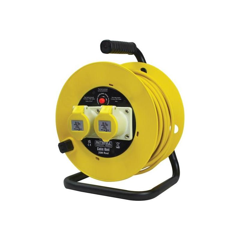 Faithfull Power Plus Open Drum Cable Reel 110V 16A 2-Socket 25m (2.5mm Cable) Faithfull Power Plus - Dynamic Drive