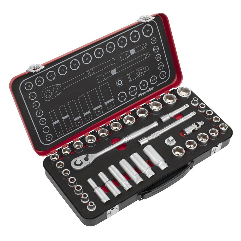 Premier Platinum Metric/Imperial Socket Set 3/8"Sq Drive 37pc Sealey Premier Platinum - Dynamic Drive