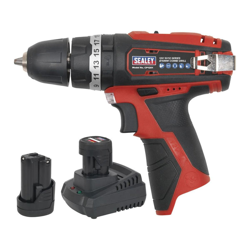 Sealey SV12 Series 10mm Cordless Combi Drill Kit 12V 1.5Ah - 2 Batteries Sealey - NN4 Online 