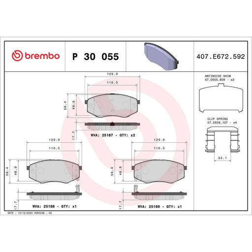 Brembo 4 x Front Brake Pad Set fits Hyundai IX20 2010-2019 1.4 1.6