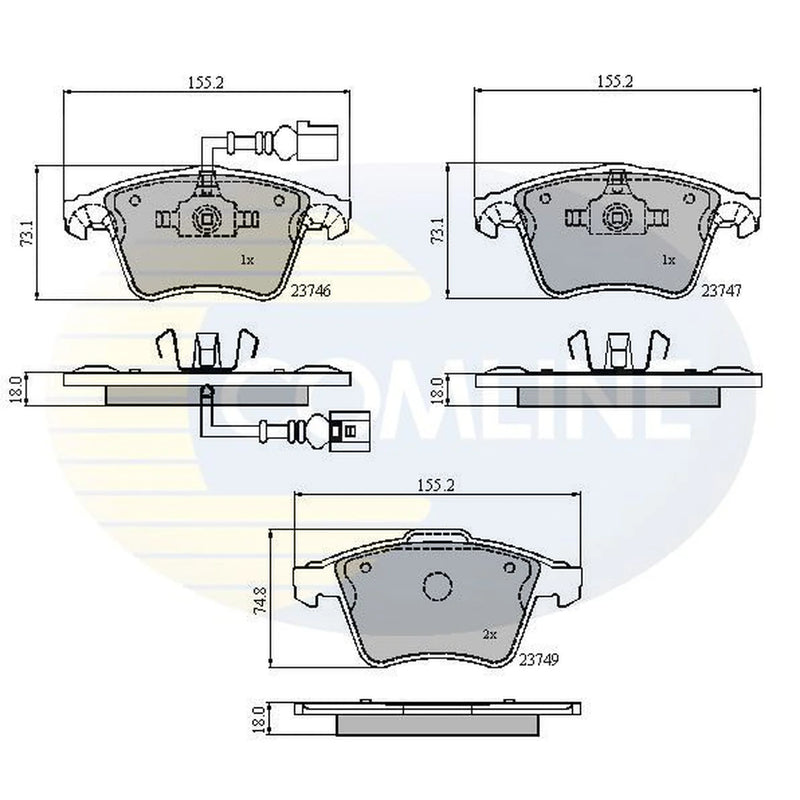 Comline 4 x Front Brake Pad Set fits VW Transporter 2003-2024 1.9 2.0 2.5