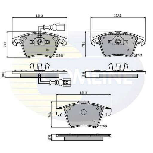 Comline 4 x Front Brake Pad Set fits VW Transporter 2003-2024 1.9 2.0 2.5