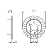 Bosch 2 x Vented Brake Discs fits Kia Sorento I 2002-2011 2.5 3.3 3.5
