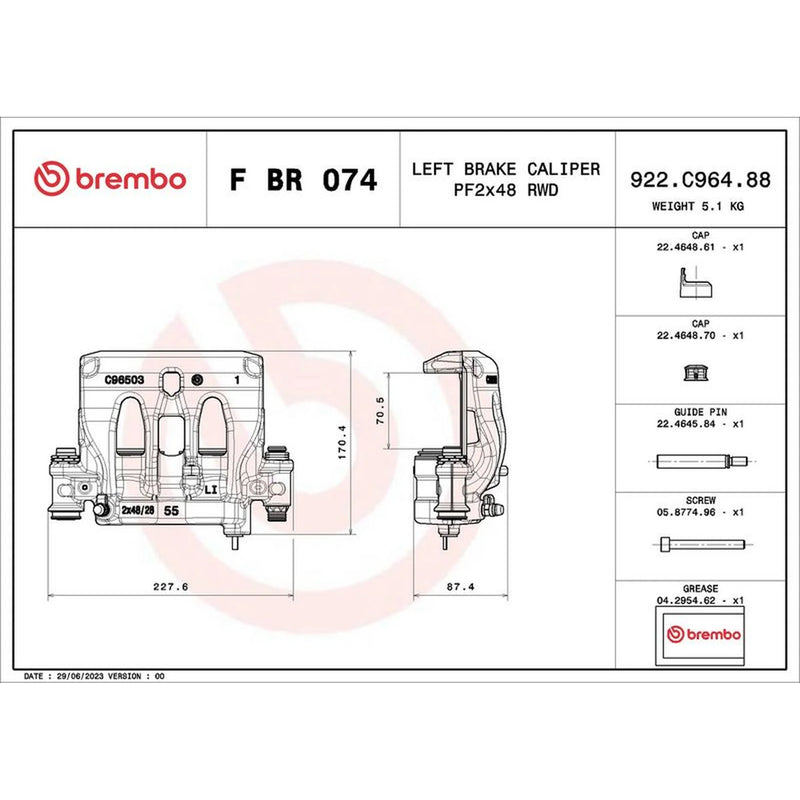 Brembo Brake Caliper Assembly fits Mercedes-Benz Sprinter 5-T 2018-2021