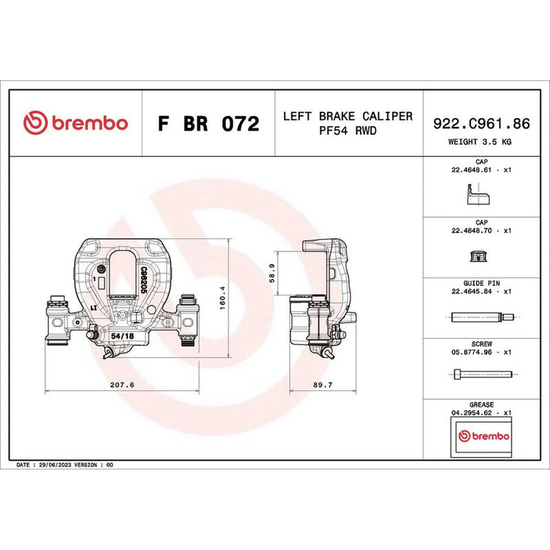Brembo Brake Caliper Assembly Left fits Mercedes-Benz Sprinter 4-T 2018-2021