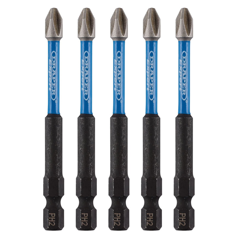 Draper Expert Cross Slot/PH Type Impact Screwdriver Bits, No.2 x 75mm, 1/4" Hex Draper - Dynamic Drive