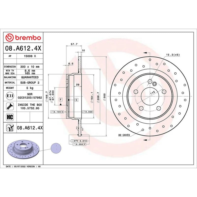Brembo 2 x Perforated Rear Brake Discs 08.A612.4X-x2
