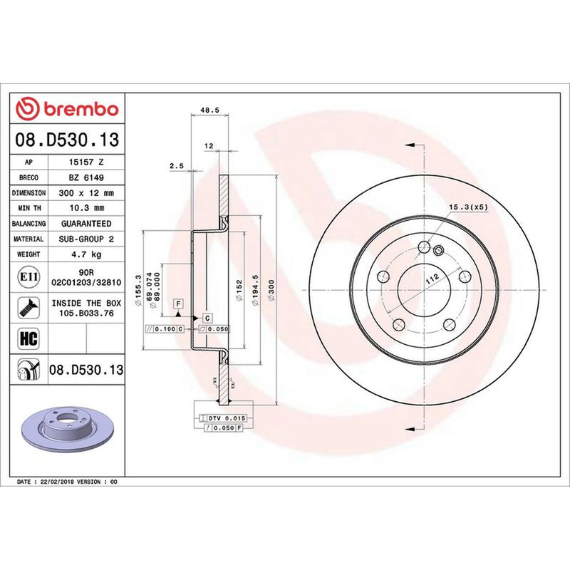 Brembo Front Steel Brake Disc Hub & Rear Steel Brake fits Mercedes-Benz C-Class