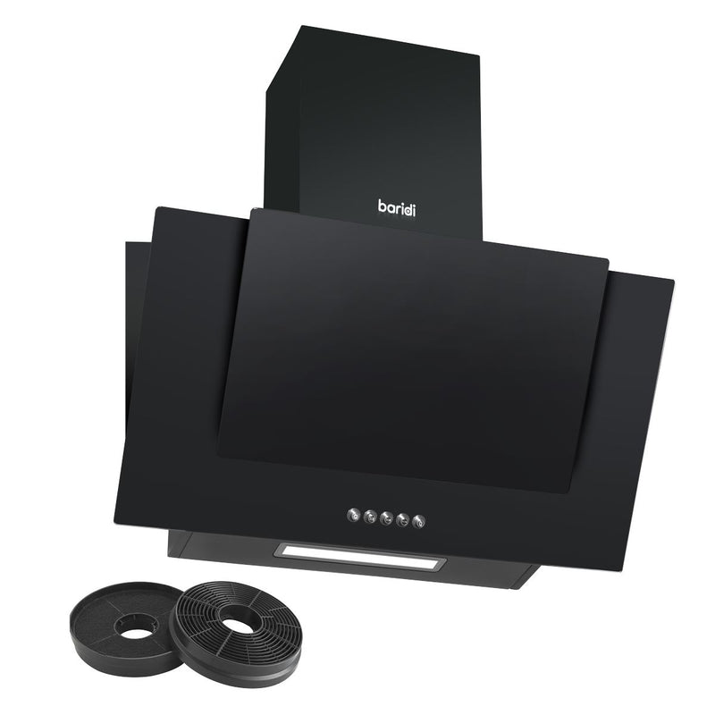 Baridi Angled Chimney Cooker Hood with Carbon Filters & LED Lamp - Black Glass Baridi - Dynamic Drive
