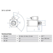 Bosch Starter Motor 24V 4kW 10 Teeth fits Irisbus Crealis 2009 on