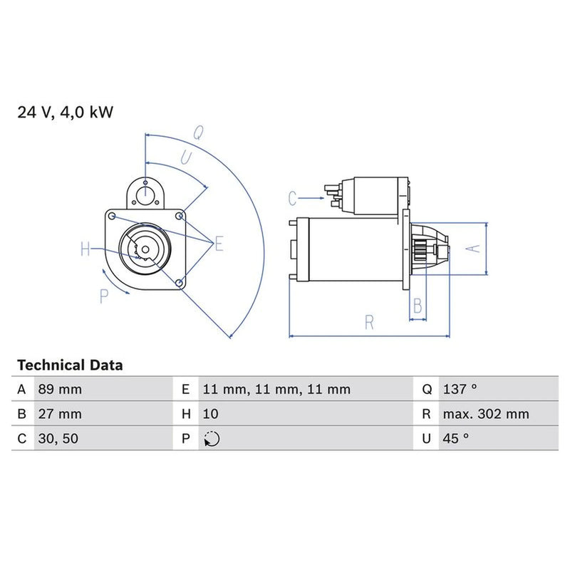 Bosch Starter Motor 24V 4kW 10 Teeth fits Irisbus Crealis 2009 on