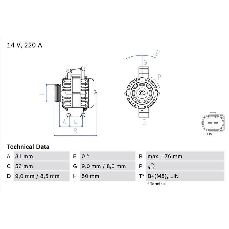 Bosch Car Alternator 12V fits Mercedes-Benz S-Class 2005-2013 221.056 221.156
