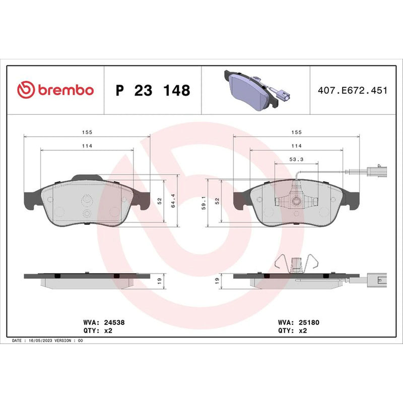 Brembo 4 x Front Brake Pad Set fits Alfa Romeo Giulietta 2010-2020 1.4 1.6