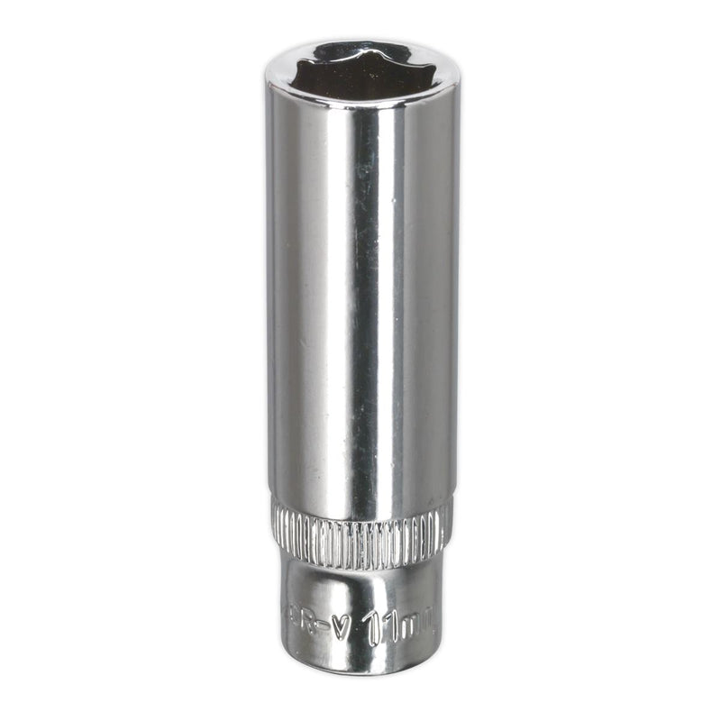 Sealey WallDrive Socket 11mm Deep 1/4"Sq Drive Fully Polished SP1411D Sealey - Dynamic Drive